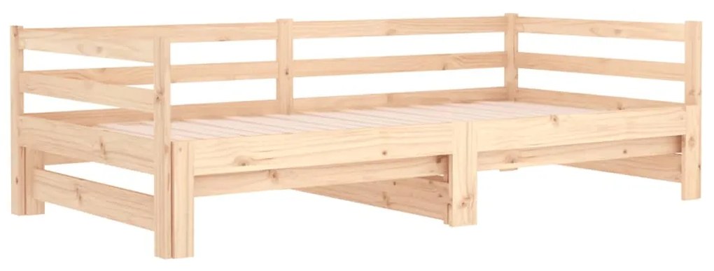 Pat de zi extensibil, 2x(80x200) cm, lemn masiv de pin Maro
