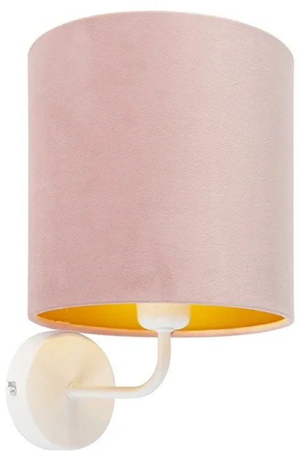 Lampă de perete vintage albă cu abajur de catifea roz - Mat