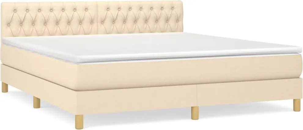 vidaXL Pat continental cu saltea, crem, 180x200 cm, textil