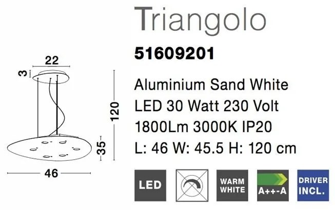 Lustra LED suspendata design modern Triangolo alba