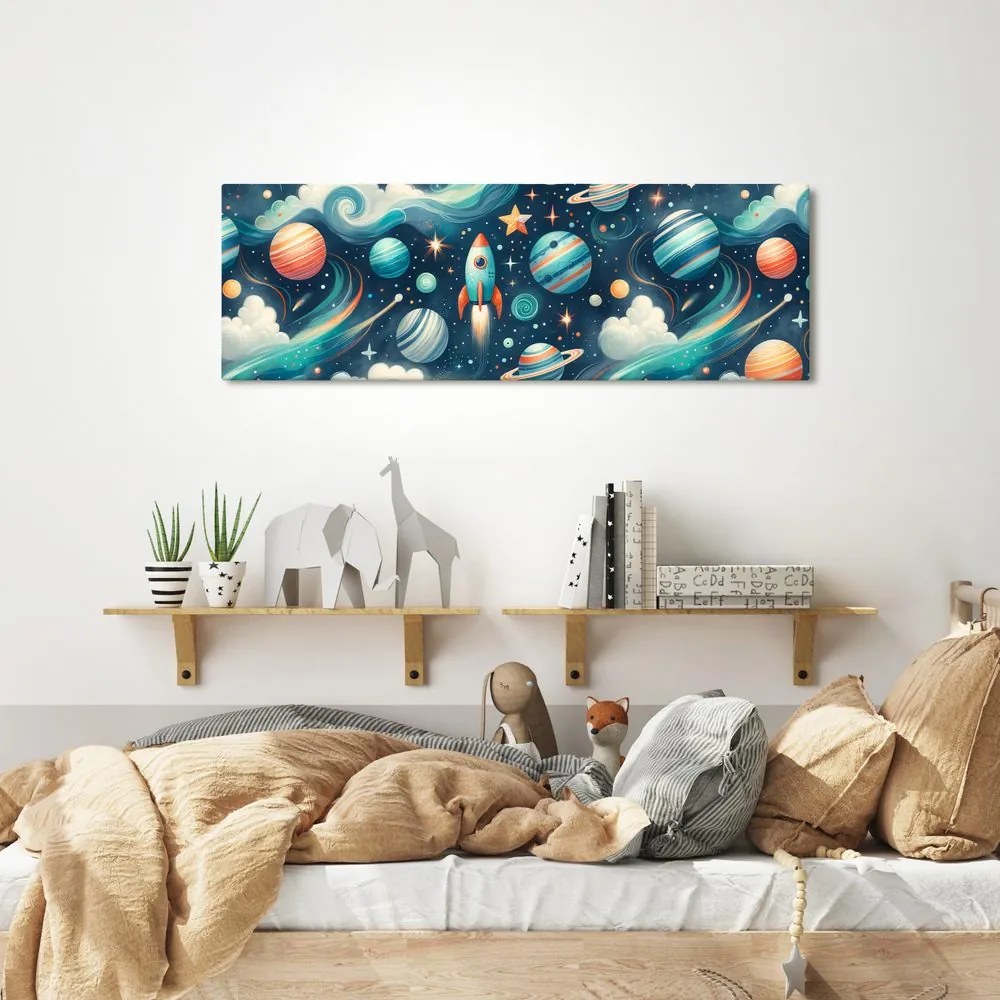Tablou cosmos cu rachetă și stele