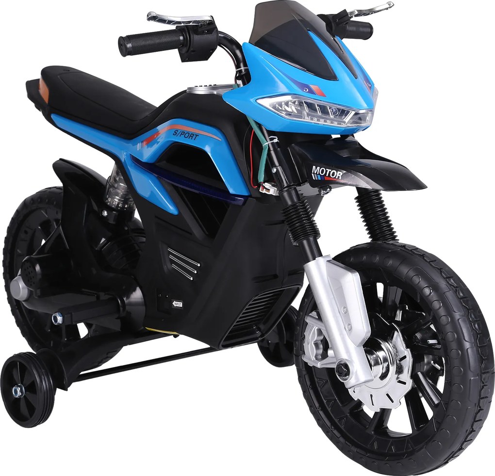 HOMCOM Motocicleta Electrică Copii cu Suspensie Dublă și Muzică și Lumini pentru Copii de la 3 la 8 ani Albastru Deschis | Aosom Romania