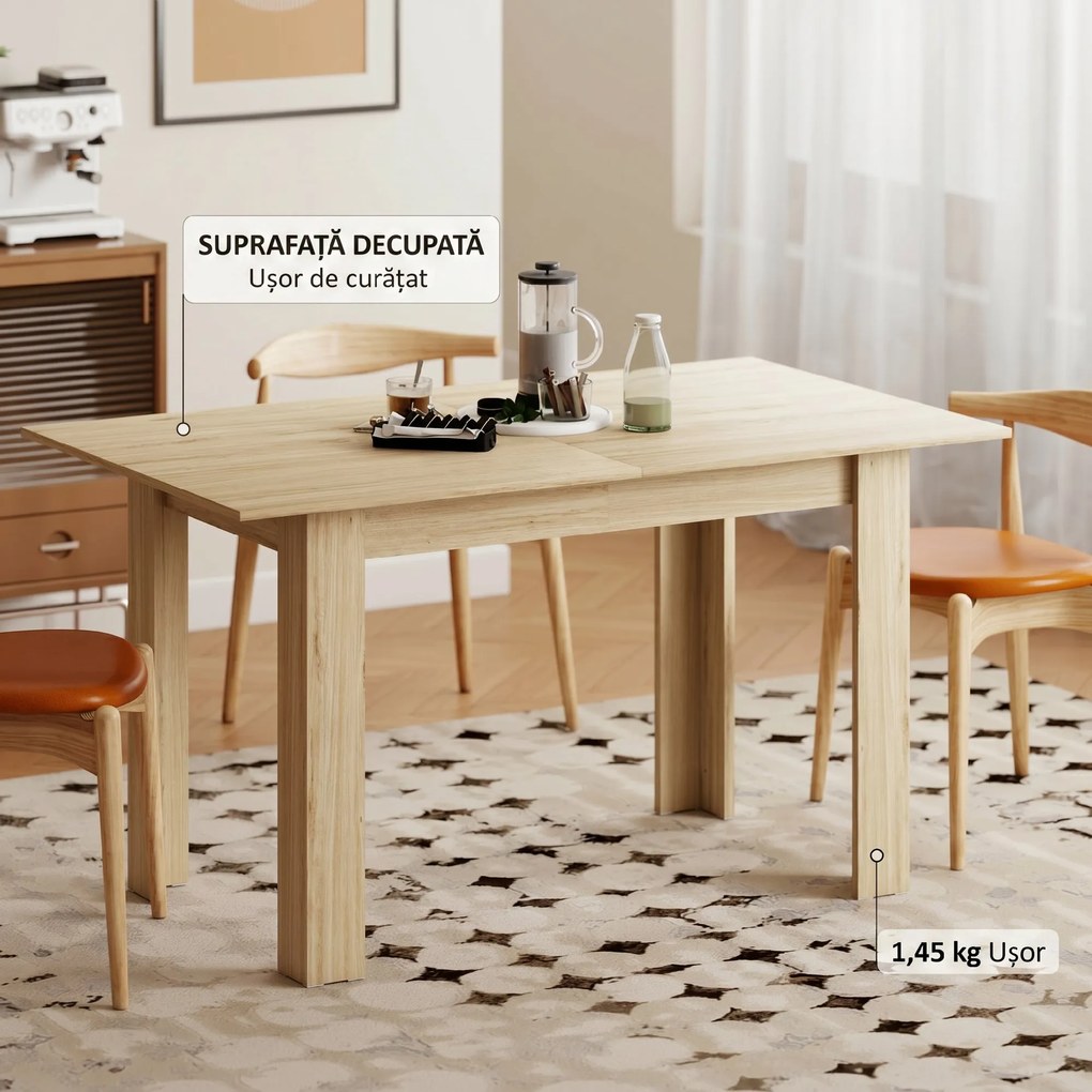 HOMCOM Masa extensibilă, 140-180 cm, finisaj lemn natural, pentru 6-8 persoane | Aosom Romania