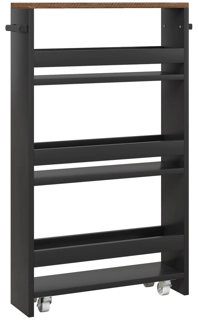 HOMCOM Cărucior de depozitare pe roți 3 nivele de depozitare și mâner, dim. 51,5l x 13l x 80H cm | Aosom Romania