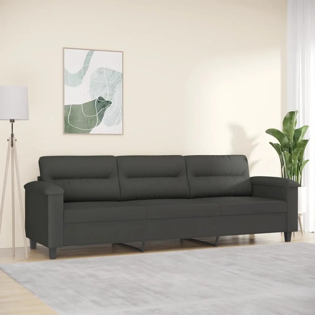 349235 vidaXL Canapea cu 3 locuri, gri închis, 210 cm, țesătură microfibră