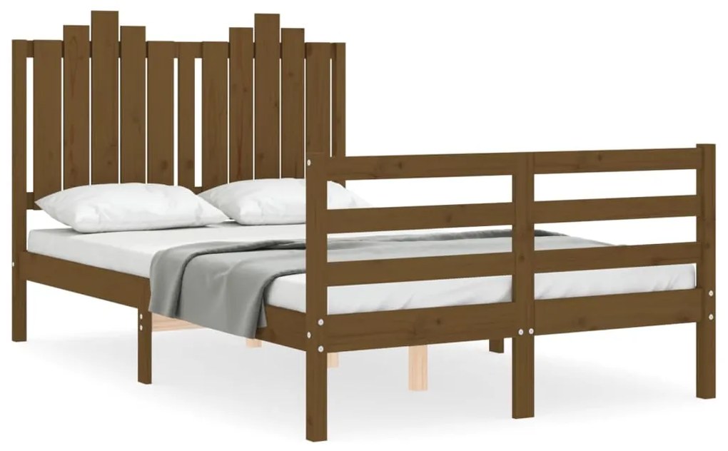 3194154 vidaXL Cadru de pat cu tăblie, dublu mic, maro miere, lemn masiv