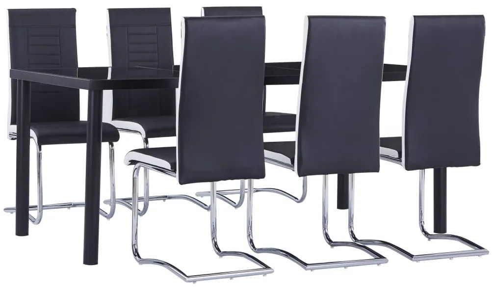 Set mobilier de bucatarie, 7 piese, negru, piele ecologica Negru, 7