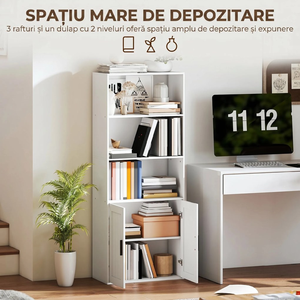 HOMCOM Bibliotecă cu Rafturi Deschise și Dulap cu Raft Reglabil Alb | Aosom Romania