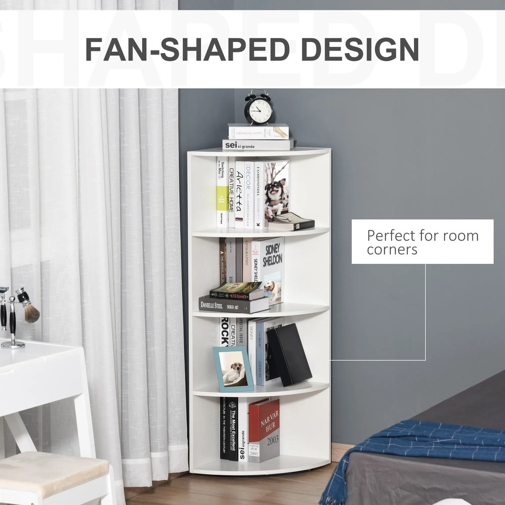 Homcom Dulap Colt cu 4 Rafturi, Design Compact, Alb, 39.5x39.5x120 cm | Aosom Romania