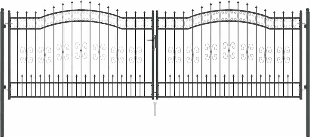 vidaXL Poartă din Gard cu Vârf de Lancă Gri 404 x 125 cm Oțel