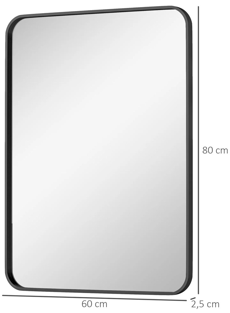 HOMCOM Oglindă de baie dreptunghiulară cu cadru metalic Oglindă decorativă pentru dormitor sufragerie sau antreu 60x80 cm Negru | Aosom Romania
