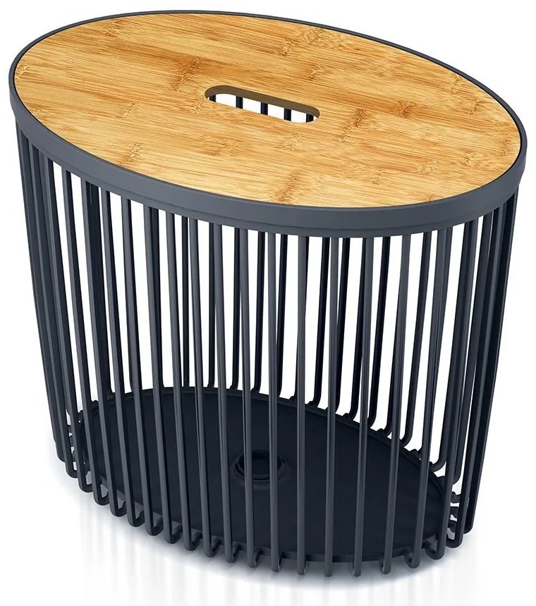 Cos universal oval cu capac din bambus, 30 l, lemn natural/antracit