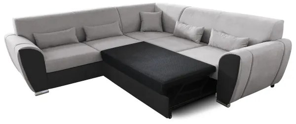 Canapea colțar extensibilă VISEU, orientare stânga, gri/negru, cu spațiu de depozitare, configurație în L