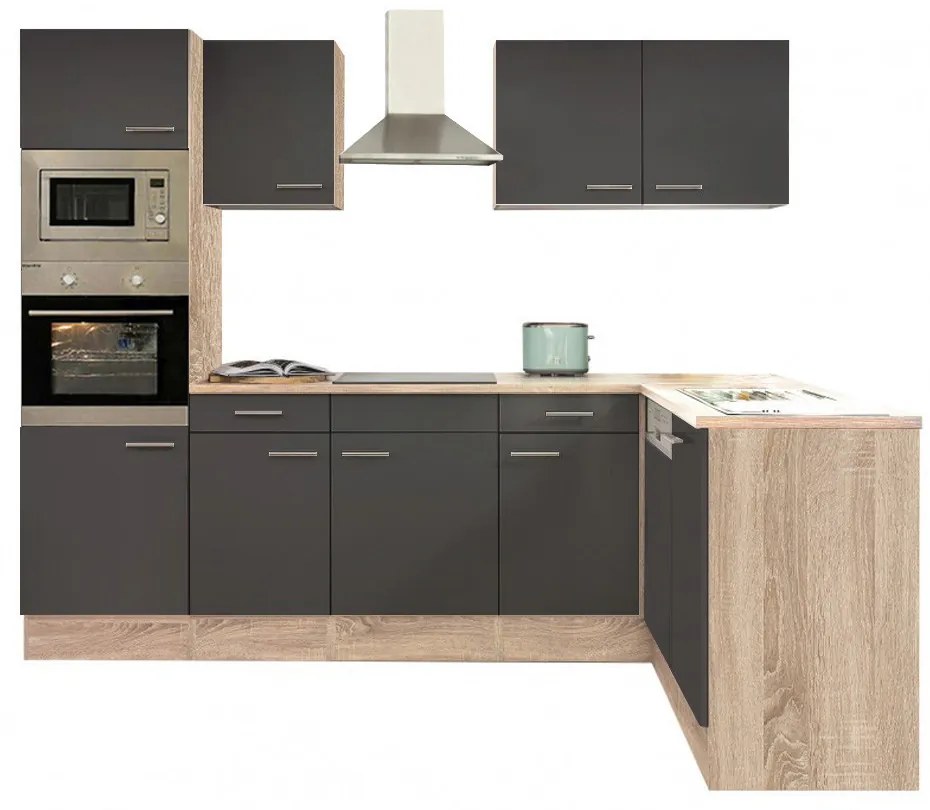 Mobilă de bucătărie Yorki 280 cu corp din stejar sonoma și față antracit satinat