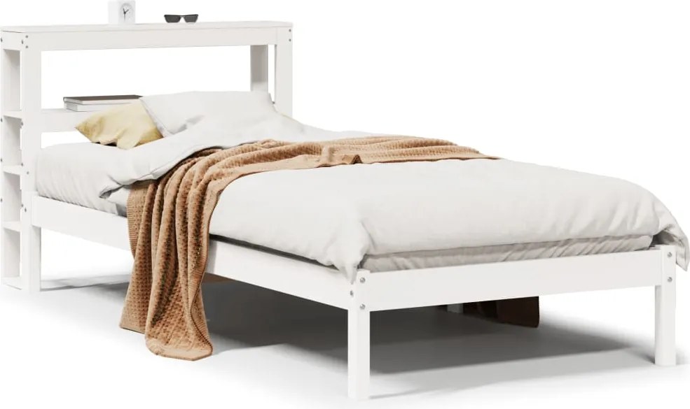 vidaXL Cadru de pat fără saltea, alb, 75x190 cm, lemn masiv de pin