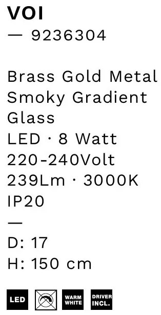 Pendul LED modern, Metal, Sticla, Fumuriu, Voi
