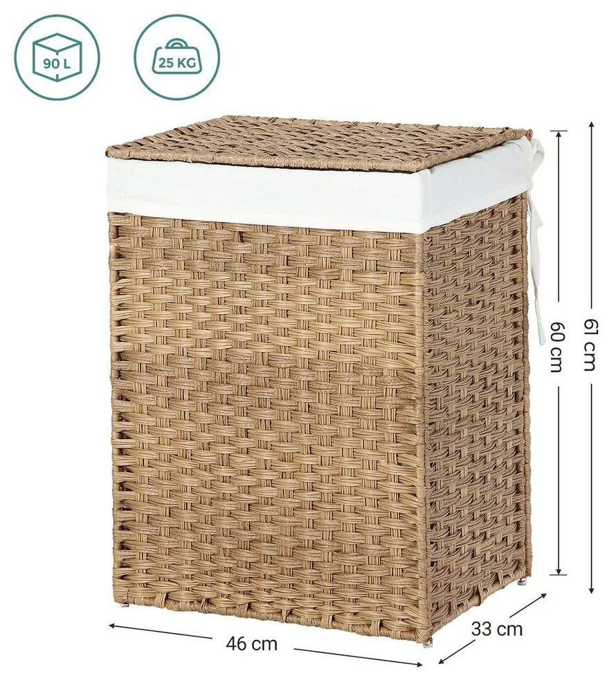 Coș de rufe din ratan sintetic AVA, 90L, maro natural SongmicsHome
