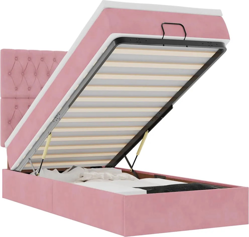 vidaXL Cadru de pat otoman cu saltele Roz 100x200cm catifea