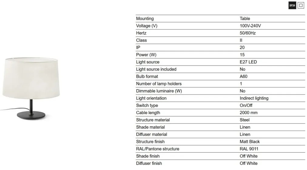 Lampa de masa abajur textil 48cm WINDSOR negru, alb