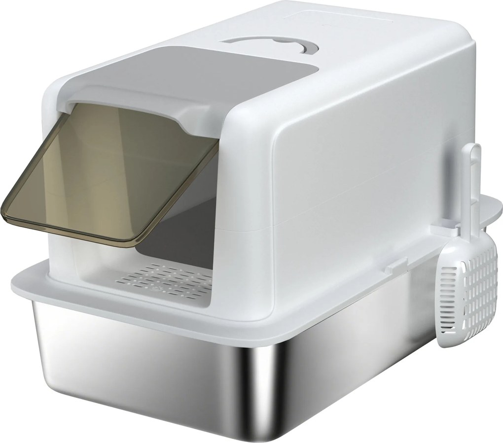 PawHut Litieră pentru pisici închisă cu tavă din oțel, lopățică și pungi filtrante, din PP, 40.5x60.5x41.5 cm | Aosom Romania