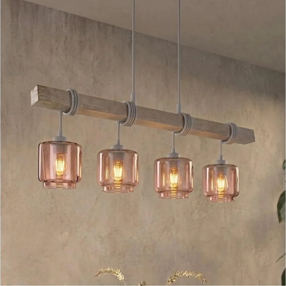 Brilagi - Lustru suspendat pe cablu WOOD GLASS 4xE27/60W/230V pin/gri/bej fumuriu