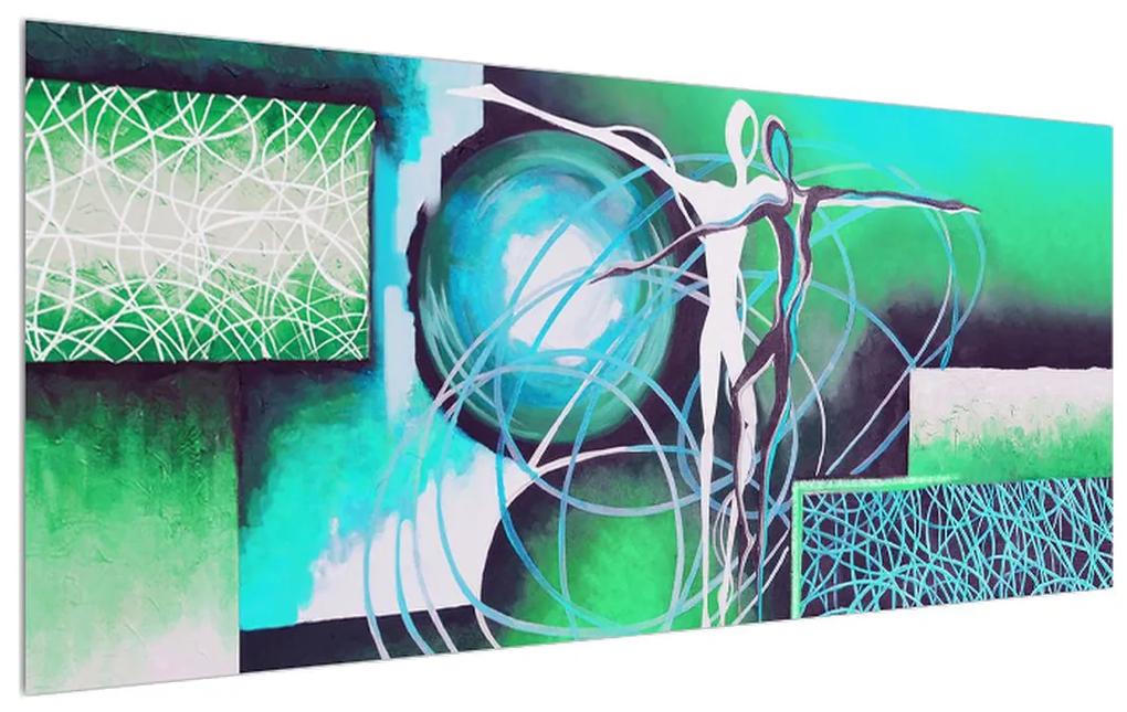 Tablou abstract cu danasatori albaștri  (120x50 cm), în 40 de alte dimensiuni noi