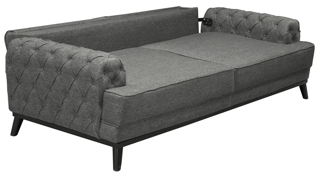 Canapea GLORYA extensibila, 3 locuri, gri inchis, 222x90x80 cm