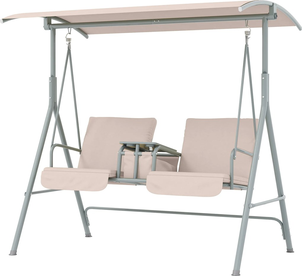 Outsunny Balansoar Hollywood, balansoar de grădină, balansoar 2 locuri cu acoperiș, 175 x 112 x 158 cm, Bej | Aosom Romania