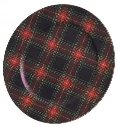 Platou Check print, Decoris, Ø33 cm, polipropilena, negru/rosu