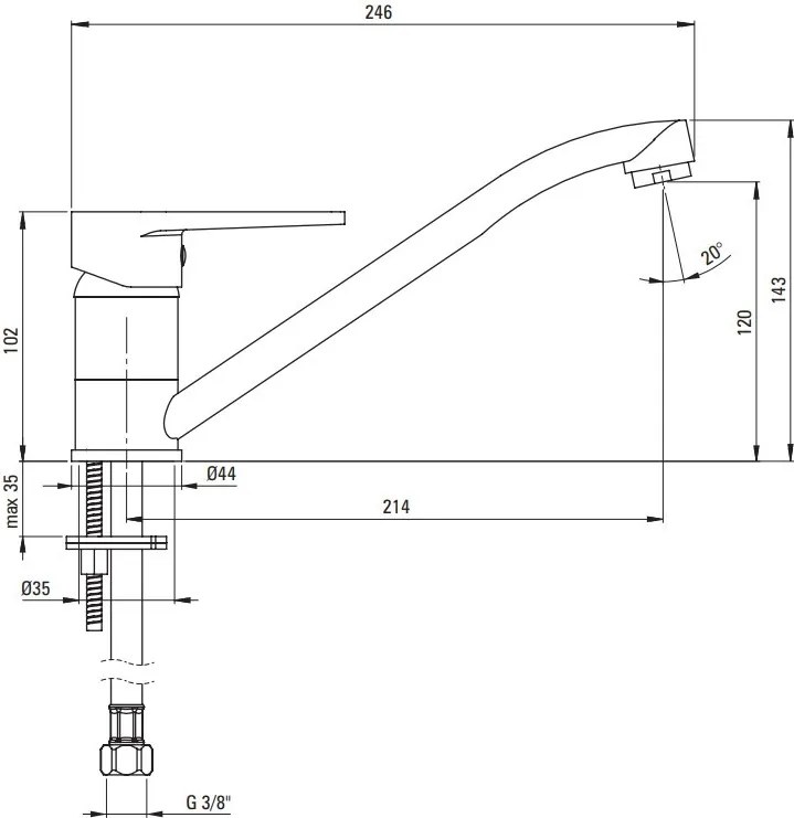 TUBO Baterie pentru bucătărie finisaj crom BUT_060M