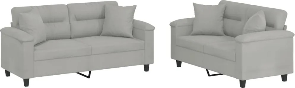 vidaXL Set de canapele cu perne, 2 piese, gri deschis, microfibră