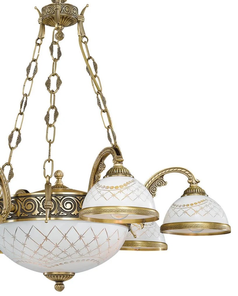 Candelabru cu 6 brate clasic design italian din alama, sticla 7002 RA-L. 7002/6+2