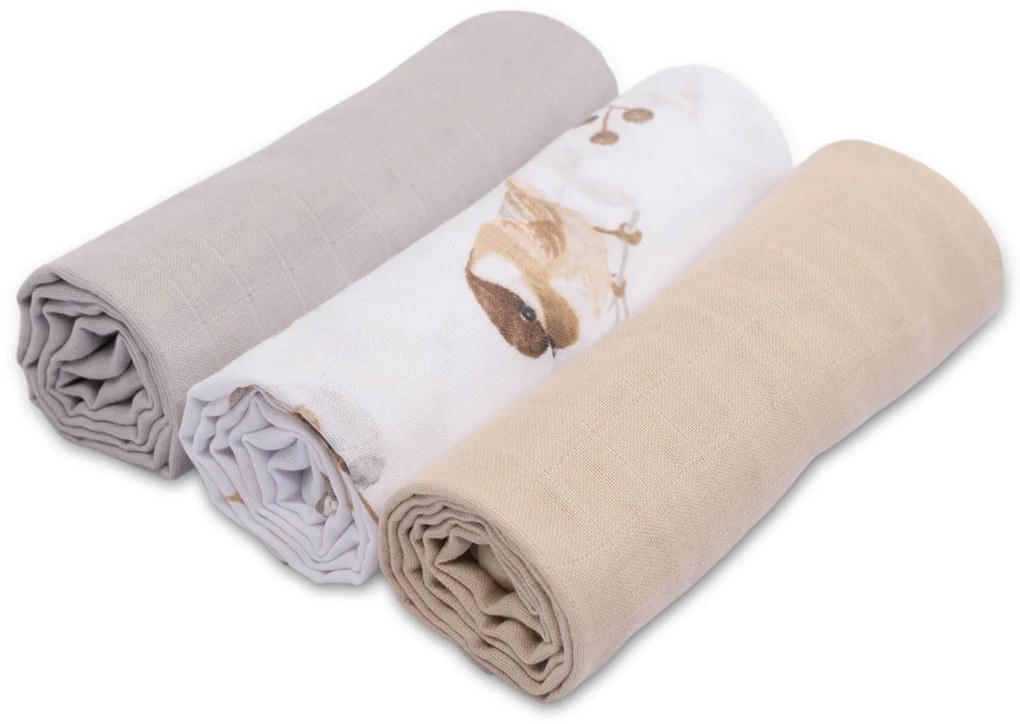 Set 3 paturici muselina soft 78x78 cm Kidizi Birdy, 100% bumbac