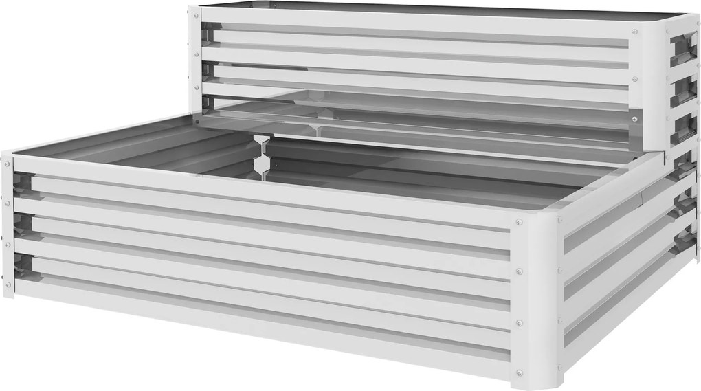 Outsunny Jardinieră Exterioară din Oțel Galvanizat cu Design în Trepte și Bază Deschisă pentru Culturi Plante 120x101x58 cm Argintiu | Aosom Romania