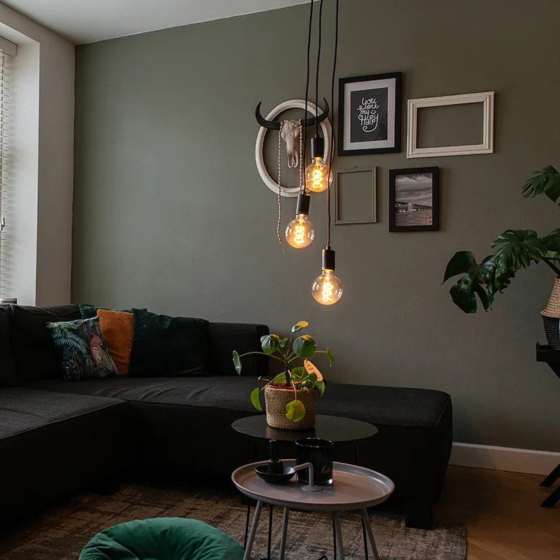 Lampă suspendată industrială neagră cu 3 lumini - Facil