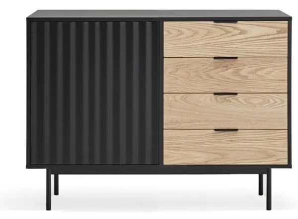 Comodă neagră/în culoare naturală joasă cu aspect de lemn de stejar 108x80 cm Sierra – Teulat
