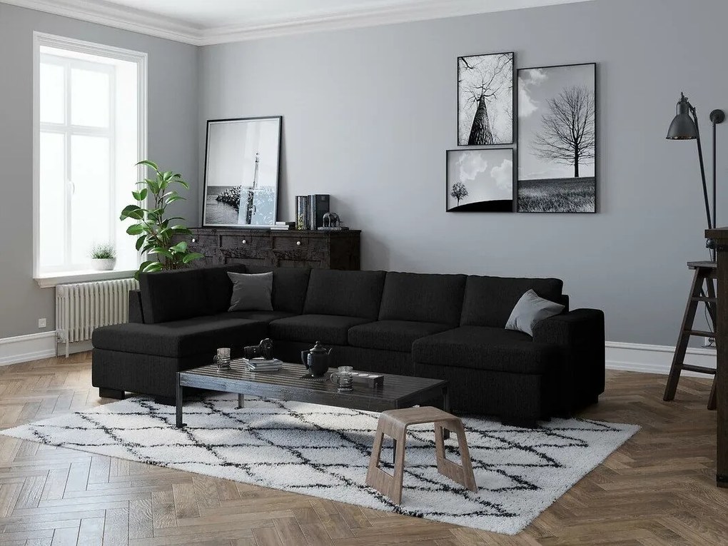 Colțar Scandinavian Choice B103Negru, 266x201x82cm, Picioare: Lemn