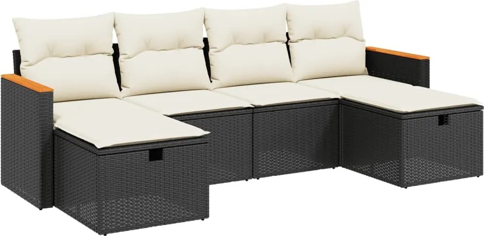 vidaXL Set mobilier de grădină cu perne, 6 piese, negru, poliratan