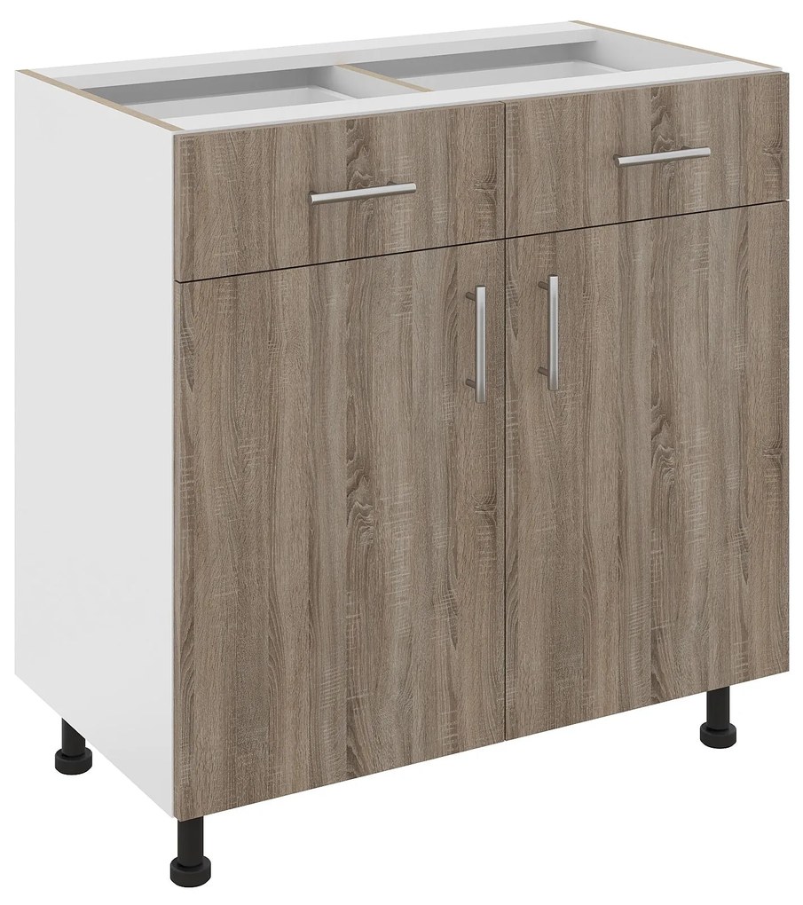 Corp Baza Karo, 2 Sertare, 2 Usi, Stejar Sonoma Inchis/Alb, 80 x 50 x 80 cm