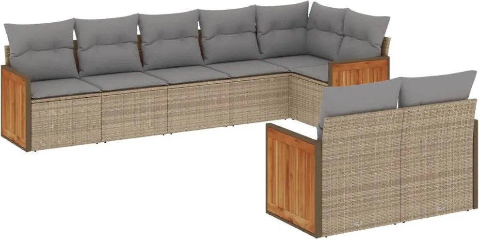 vidaXL Set canapele de grădină, 8 piese, cu perne, bej, poliratan