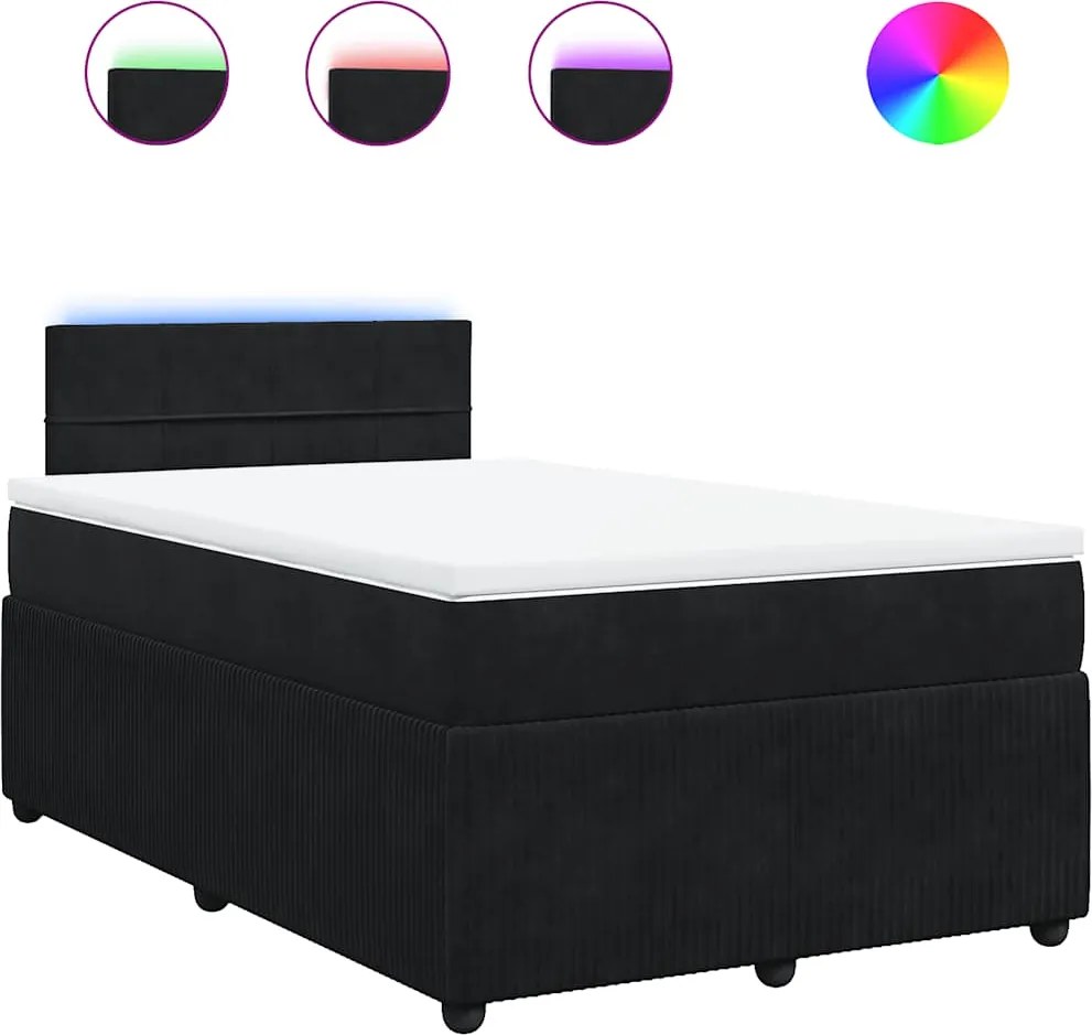 vidaXL Pat box spring cu saltea, negru, 120x200 cm, catifea