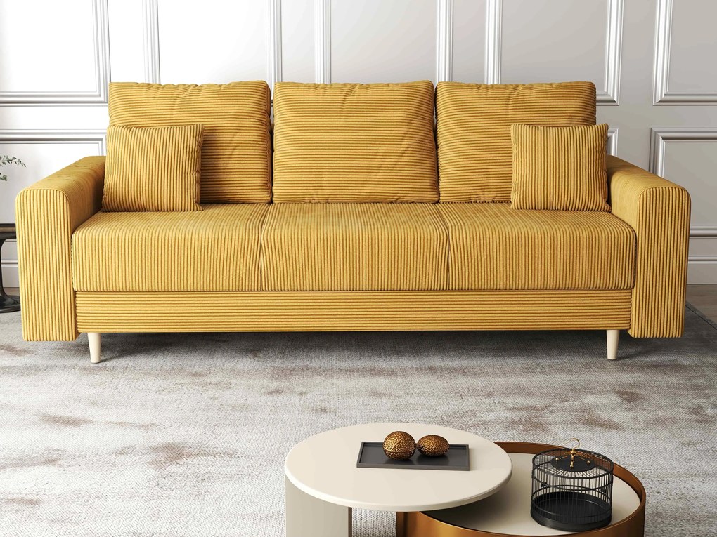 Canapea extensibilă dumonde cu ladă de depozitare si sezut confortabil din spuma high-density, Kronos Zoom Mustar 210x100 cm