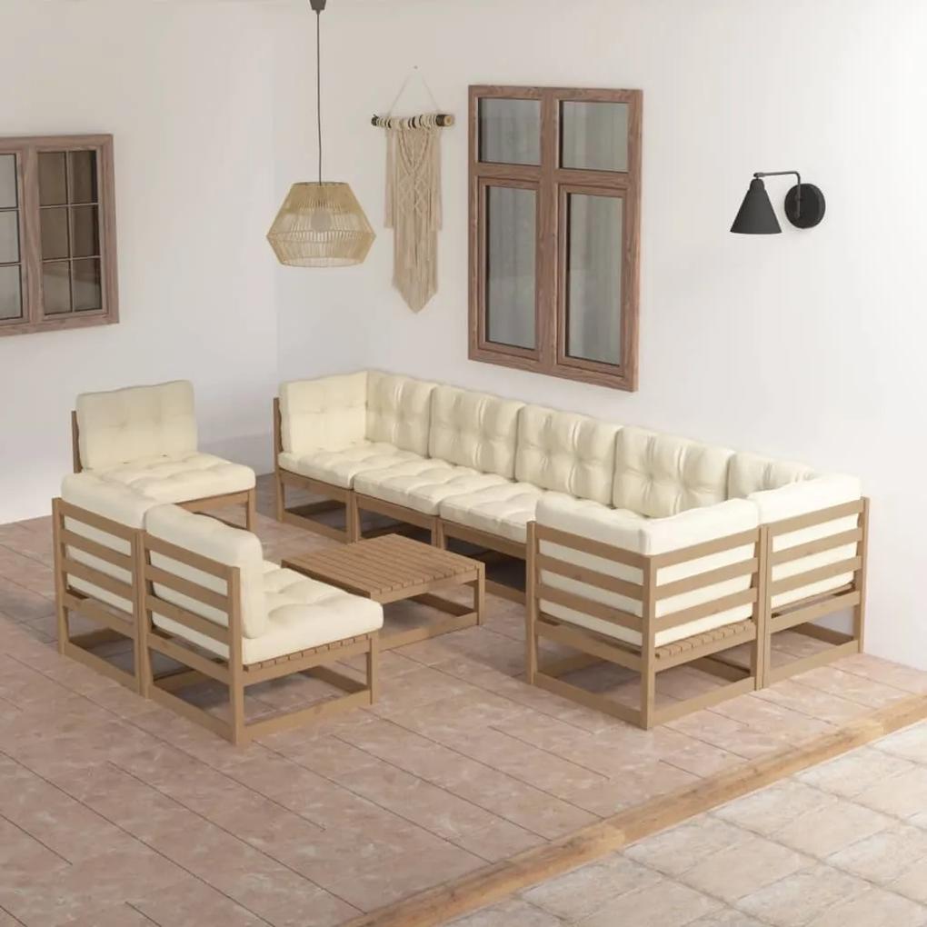 3076692 vidaXL Set mobilier grădină cu perne, 10 piese, lemn masiv de pin