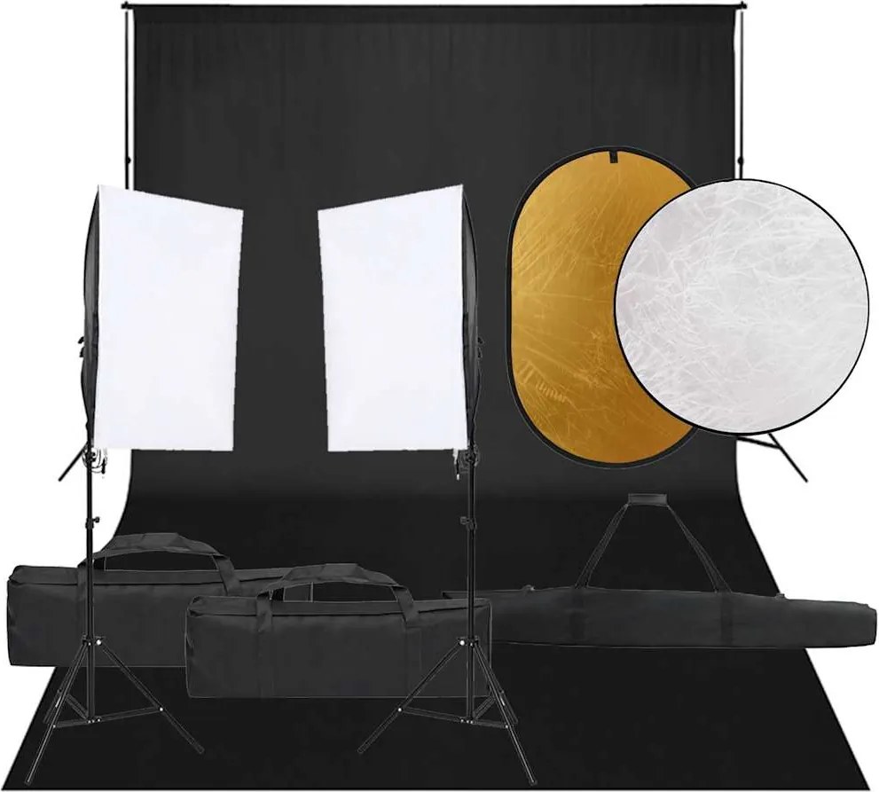 vidaXL Kit studio foto cu set de lumini, fundal și reflector