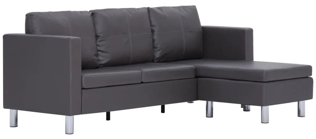282206 vidaXL Canapea de 3 locuri cu perne, gri, piele ecologică