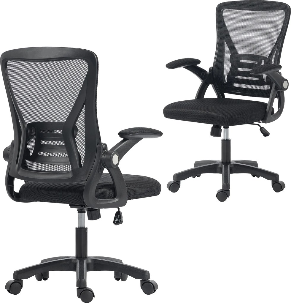 HOMCOM Scaun de birou ergonomic, fotoliu de birou din plasă, cotiere rabatabile, înălțime reglabilă, 59,5x56x103cm, negru | Aosom Romania