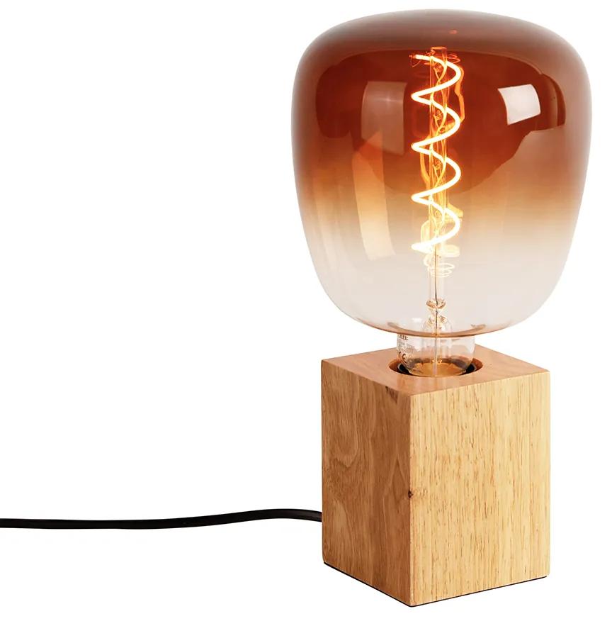 Lampa de masa rurala lemn natural cu LED G140 - Bloc