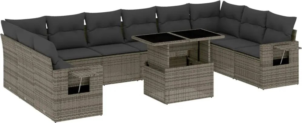 vidaXL Set canapele de grădină cu perne, 11 piese, gri, poliratan