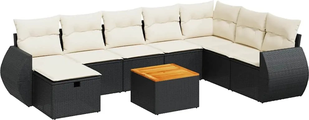 vidaXL Set mobilier de grădină cu perne, 9 piese, negru, poliratan