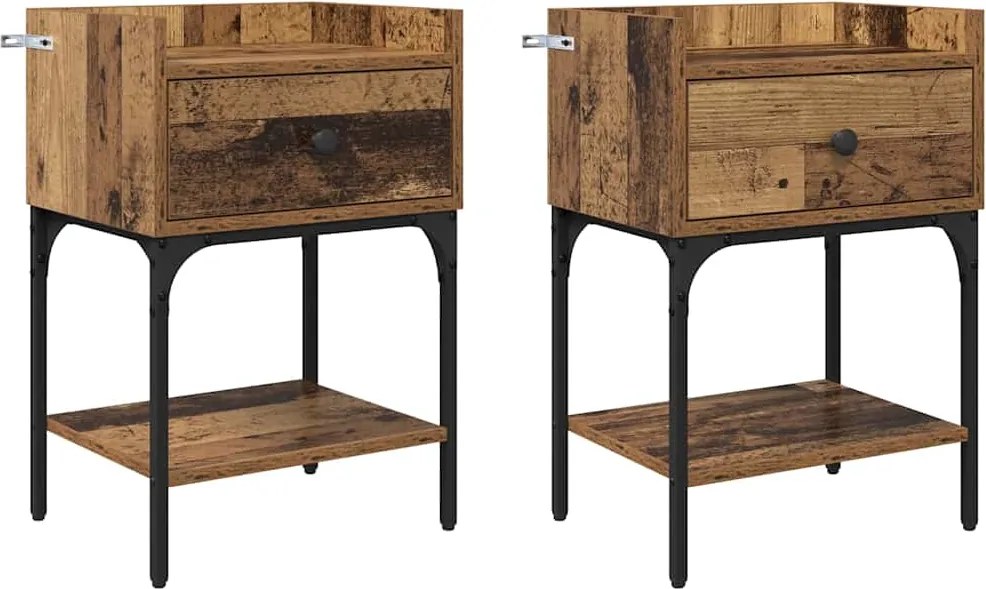 vidaXL Noptieră 2 pcs Lemn vechi 40 x 29 x 60 cm Lemn compozit